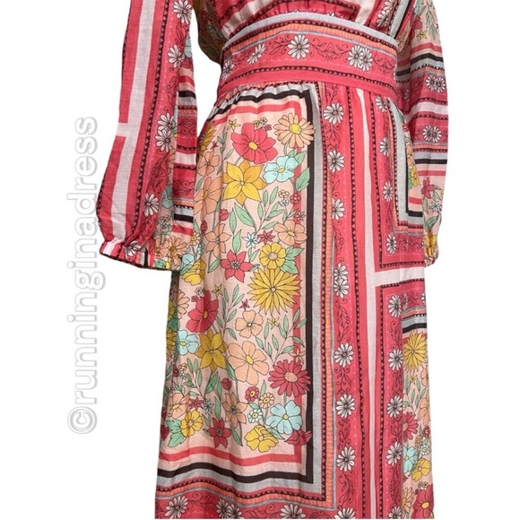 NWT Anthropologie Laia Dea Retro Boho Floral Printed Silk Pink & Yellow Dress - Picture 7 of 16